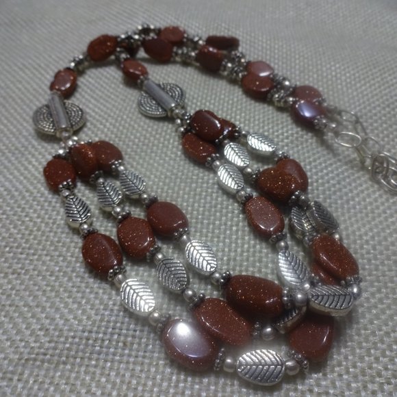 Stunning "GOLD SUNSTONE" Handmade STERLING Necklace Size 18" #959A - Picture 3 of 3